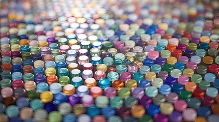 Colorful abstract pattern of glass marbles on wooden surface  