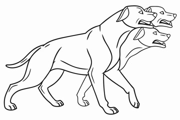 Fototapeta premium Line art of a three-headed Cerberus, suitable for a coloring page, simple lines, no shading, clear outlines, black and white