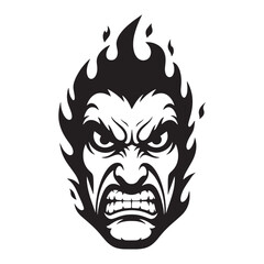 Obraz premium Powerful vector illustration of an angry fiery demon head in black and white