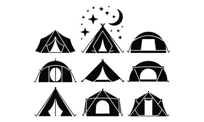 Camping Tent Silhouettes Vector Collection