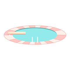 Round swimming pool vector illustration. Cute empty pool with diving board and ladder isolated on white background. Sport leisure activity for kids, summer poolside relaxation, hotel vacation design