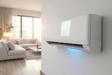 Modern air conditioner enhances comfort in stylish living room during a warm afternoon