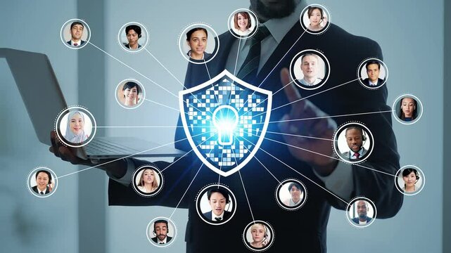 Black man working on a computer and cloud computing concept