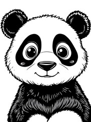 Cute Panda Bear Illustration Black and White Animal Portrait Graphic