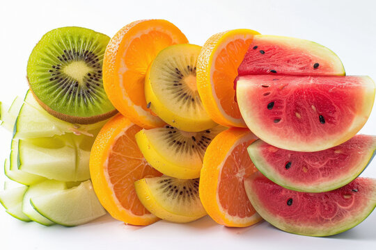 Fresh fruits like water melon,orange and kiwi slices