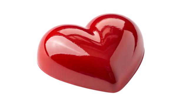 A glossy red heart shape isolated on transparent background, symbolizing love and passion for valentines day celebration