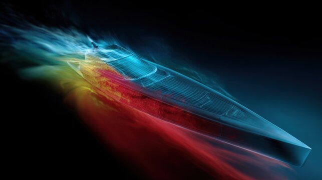 A graphical representation demonstrating the effects of hull shape on flow characteristics with one side illustrating a sleek hydrodynamic design that promotes laminar flow and the