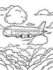 Cartoon Airplane Flying Through Clouds Illustration Vector Graphic