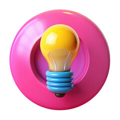 3d cartoon lightbulb icon on pink circle isolated on transparent background