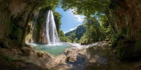 Spectacular waterfall viewpoint nature hdr 360 degrees hdri scene