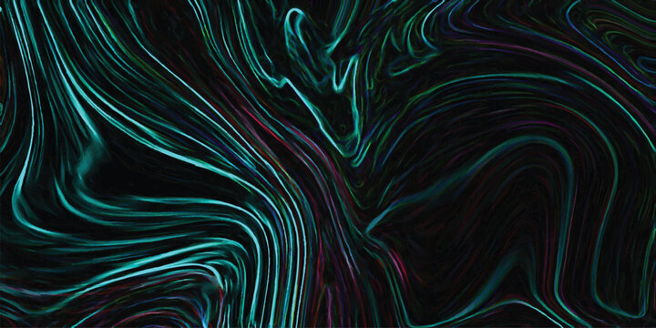 Abstract fluid art illustration with swirling vibrant teal and dark colored lines creating a dynamic design for backgrounds