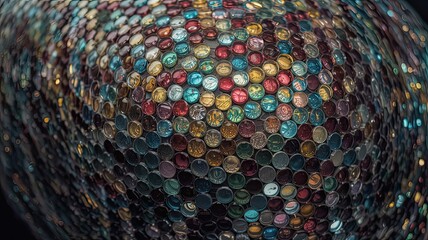 Colorful mosaic pattern made of round tiles with glossy finish  