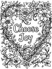 Choose Joy Floral Coloring Page Inspirational Flower Design Vector Art