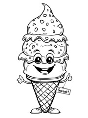 Cartoon Ice Cream Cone Character Happy Summer Dessert Vector