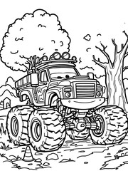 Monster Truck Illustration Cartoon Vehicle for Kids Coloring Page