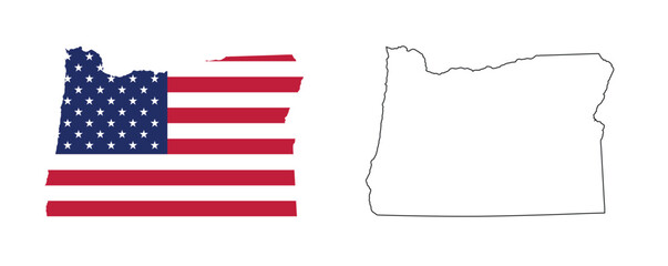 Oregon state map with USA flat design and black outline. Patriotic and educational vector perfect for presentation, learning, or design projects.
