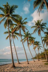 Turquoise waters of the Pacific lap against a pristine Mexican shoreline, framed by palm trees.
