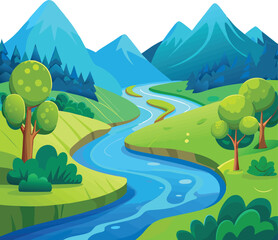 Fototapeta premium A serene collection of stylized lake illustration