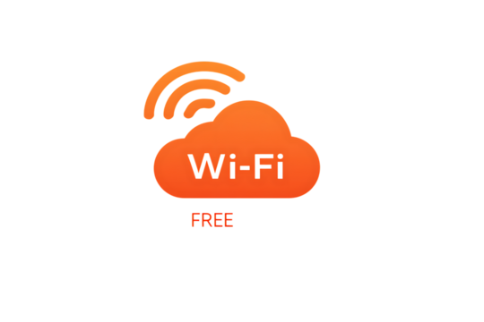 Orange cloud icon with Wi Fi signal and 'Free Wi Fi' text. - Powered by Adobe