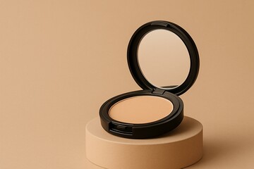 Elegant Compact Powder Makeup Mockup on Minimalist Beige Background