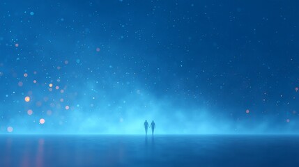 Fototapeta premium stars, couple, night, A serene scene of two figures under a starry sky.