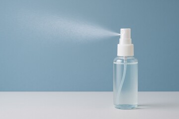 Minimalist Cosmetic Spray Bottle on Blue Background - Versatile Mockup for Beauty Products