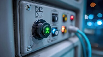 Closeup view of the ferrys charging interface highlighting the connection point where the power cables plug into the ferry with indicators showing charging status and energy flow.