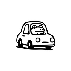 Cartoon frog driving a simple car