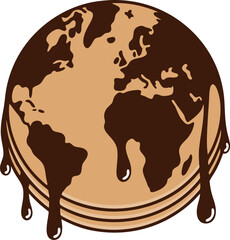 Melting earth globe with chocolate dripping down on white background