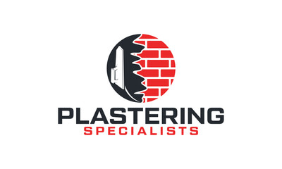 Plastering logo design, trowel plastering service template vector