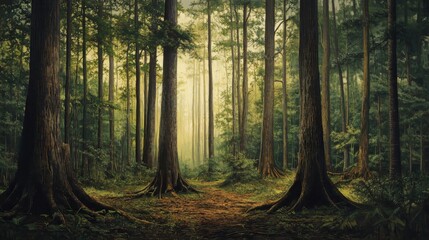 Old growth Longleaf Pine forest with towering trees and rich green understory