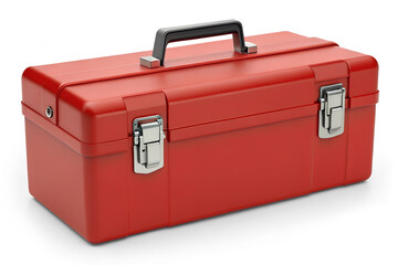 Red Toolbox with Metal Clasps and Handle Isolated on Transparent Background