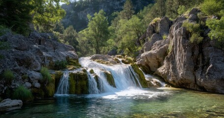Fototapeta premium Cascading waterfall adventure nature hdr 360 degrees hdri view