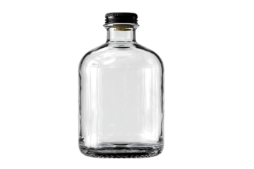 Empty glass bottle with a screw cap, studio shot.