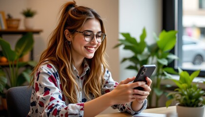 Gen z creative leader engaged in smartphone business strategies modern office digital content creation inspirational environment