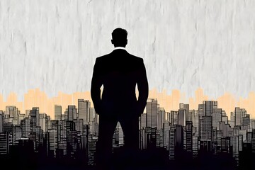 Obraz na płótnie Canvas Silhouette of a businessman overlooking a city skyline