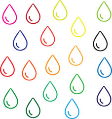 Colorful outlines of water droplets arranged on a white background