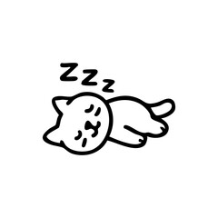 Black and white outline drawing of a cartoon cat sleeping