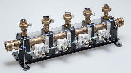 Flow sensors installed on test jig with tubing with white background