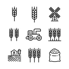 Farming and Wheat Icons Set Agricultural Line Style Vector Illustration