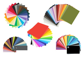 A collection of colourful paper sheets isolated on white background.