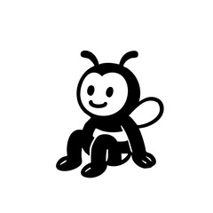 Simple black and white cartoon bee