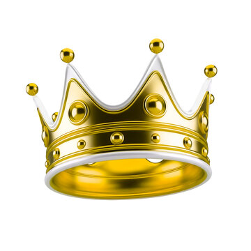 Coroa Rei Rainha Icon Amarelo dourado e Branco Brilhante Elemento 3D Render PNG Transparente King Crown Queen Crown