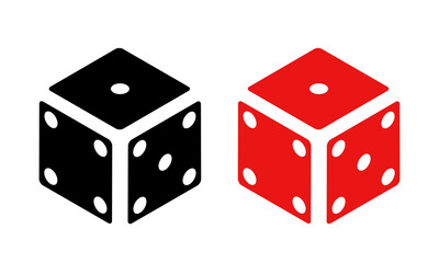 Red dice and black dice. Vector flat icon isolated on white background.