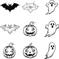 Spooky Halloween Icons Set. 