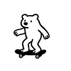 A cartoon bear rides a skateboard