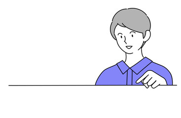 上から顔をのぞかせて何かを見下ろしている笑顔の男性のベクターイラスト