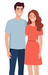 Simple Vector Illustration of a Young Couple in Love – Romantic Man and Woman, Boyfriend and Girlfriend, Relationship, Togetherness, Affection, Minimal Flat Art for Valentine’s Day, Wedding Designs
