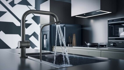 Kitchen with a touchless faucet and smart appliances