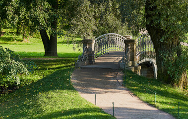 Gatchina Park. Historical bridge between two lakes.